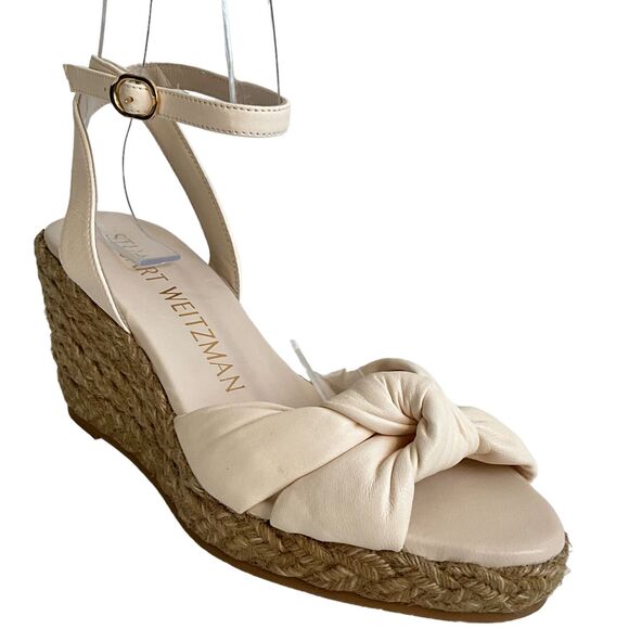 Stuart Weitzman Sandals 7M Ivory Playa Knot 60 Napa Leather Espadrille Wedge